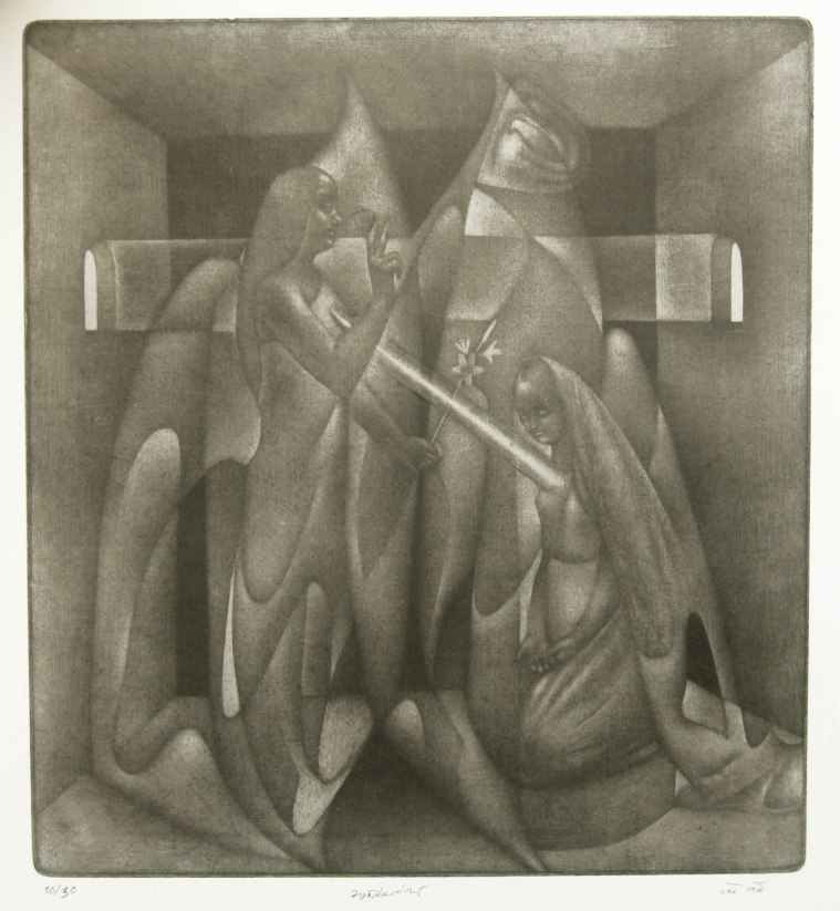 Zvěstování, mezzotinta 33x32 cm