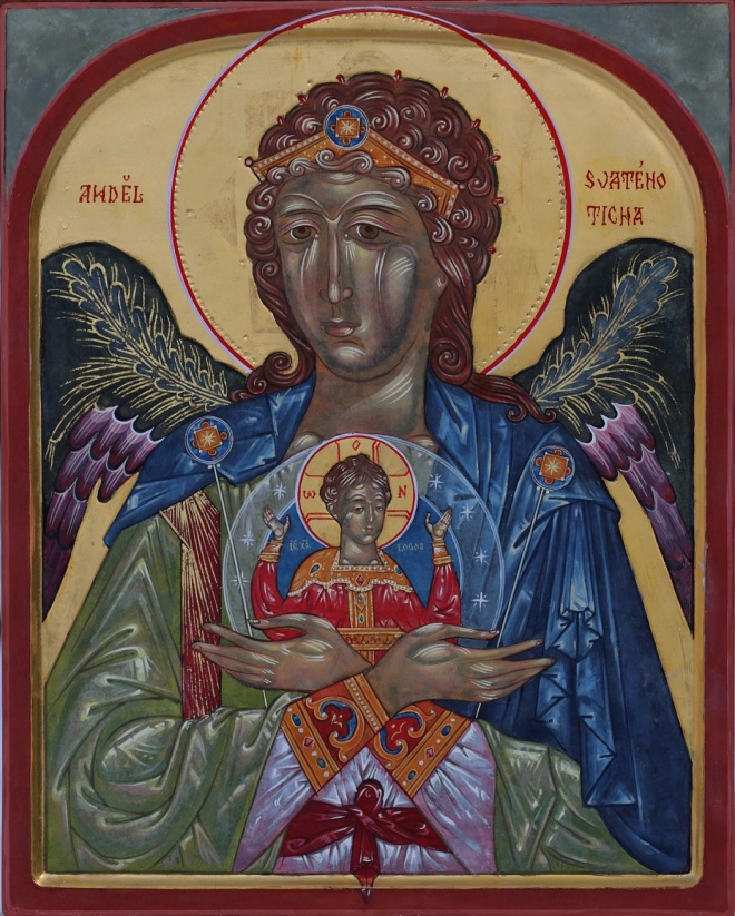 Svatý anděl Hesychia, 43x34 cm, vaječná tempera, 2020